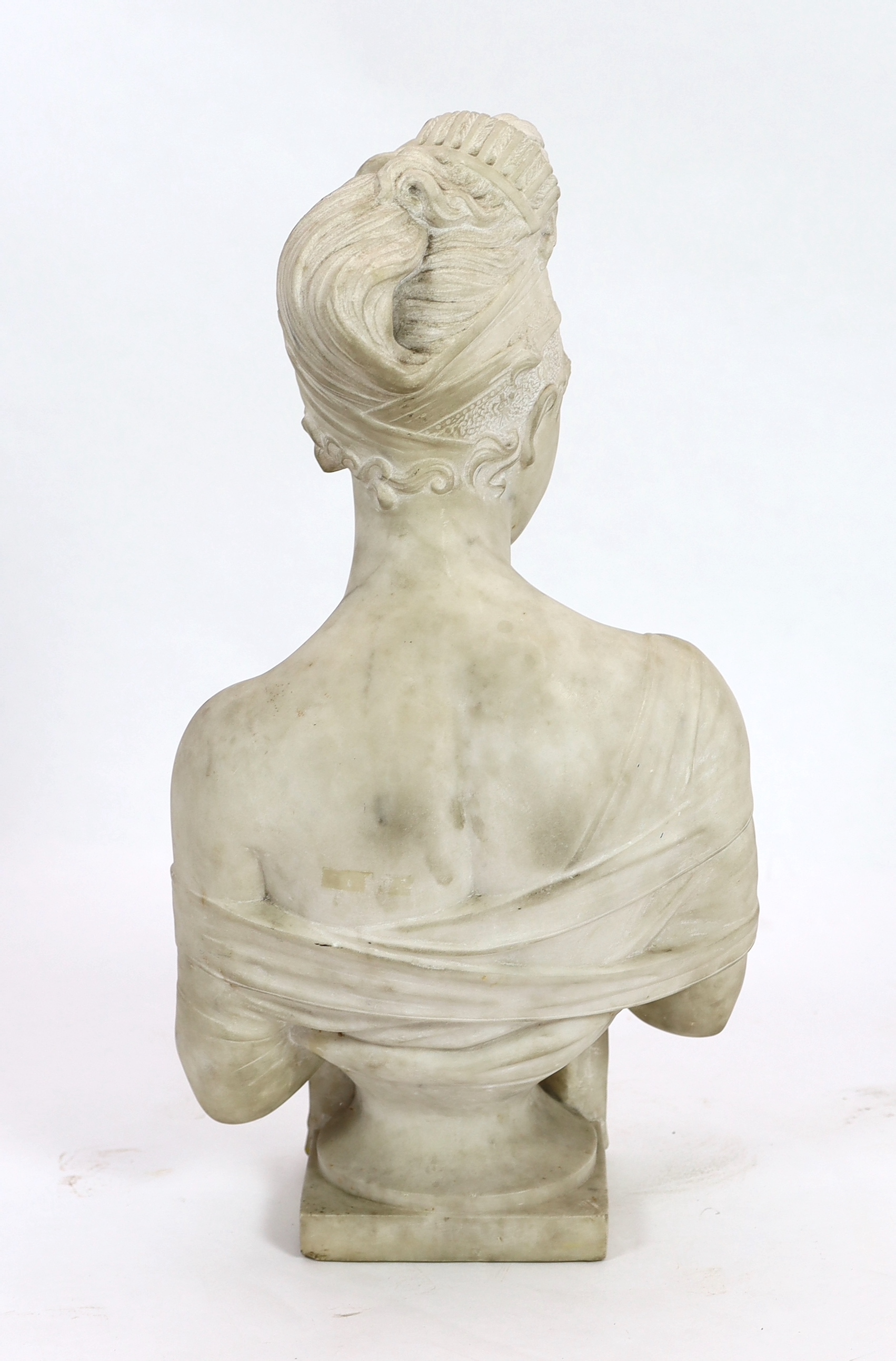 After Joseph Chinard (French 1756-1813). A French white marble bust of Juliette Récamier